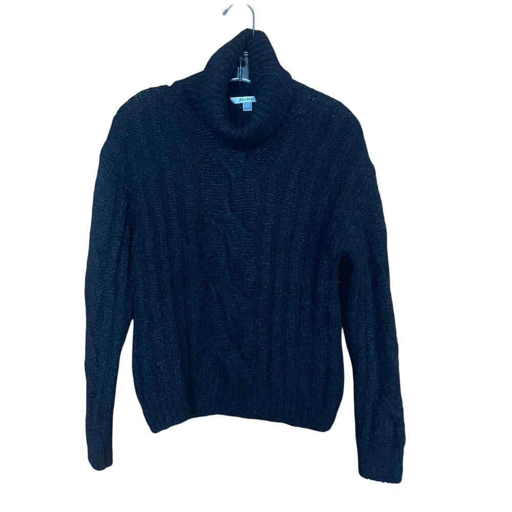 MaxMara Cable Knit Mohair Blend Black Turtleneck Sweater S